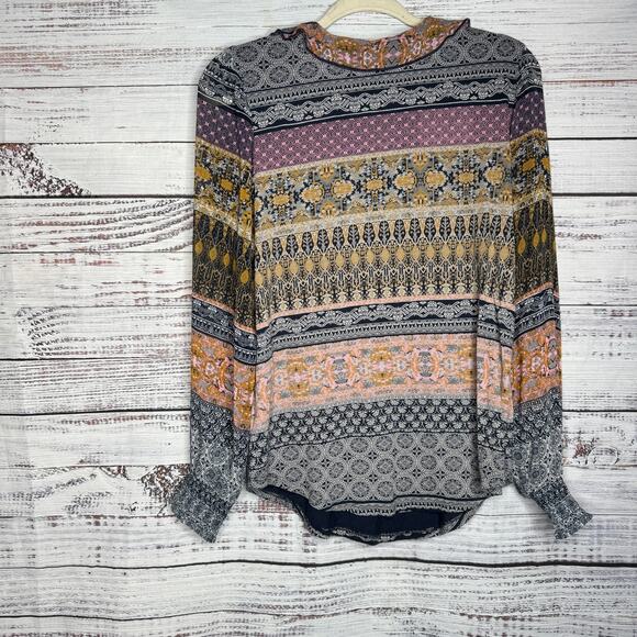Lucky Brand Boho Western Long Sleeve Printed Blouse Med - Picture 3 of 3